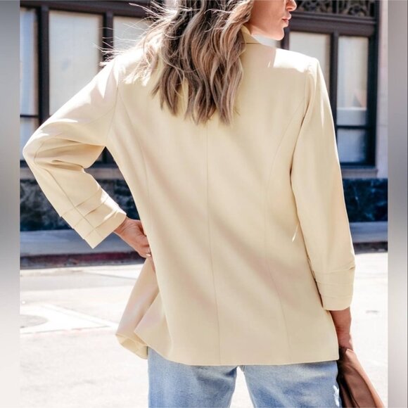 🎄NWT‎ Cupshe Collared Long Sleeve Beige/Cream Blazer with Pockets Size Small - Picture 6 of 7